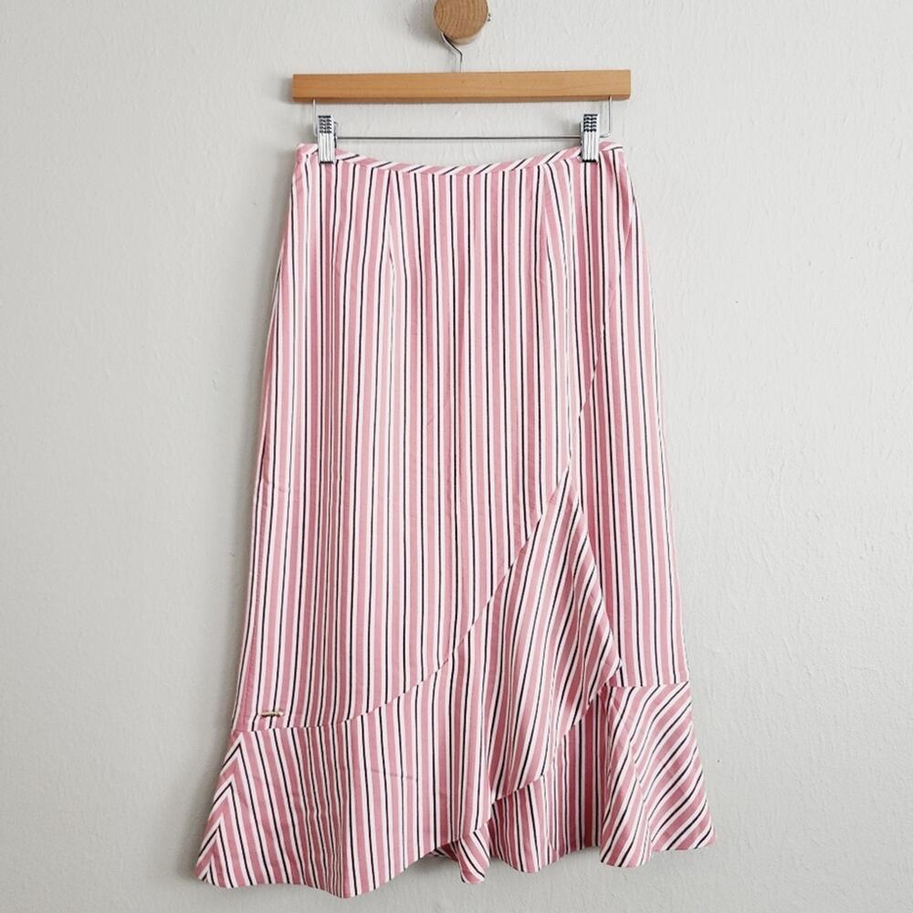 NWT Ted Baker Coryn Asymmetric Ruffle Stripe Midi Skirt Size 0/2 (TB 1)